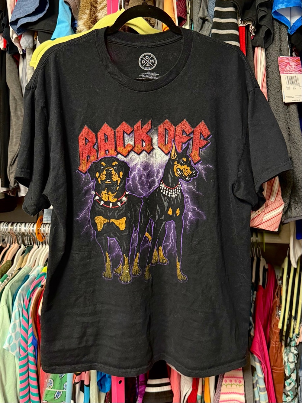 DOM men’s size XL T-shirt Rottweiler Doberman dog lovers back off black